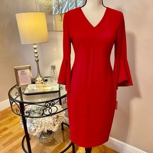 Calvin Klein Stunning Red Bell Sleeves Dress -brand new